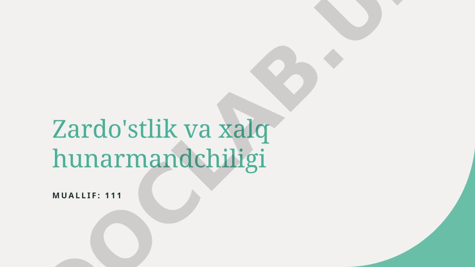 Zardo'zlik va xalq hunarmandchiligi