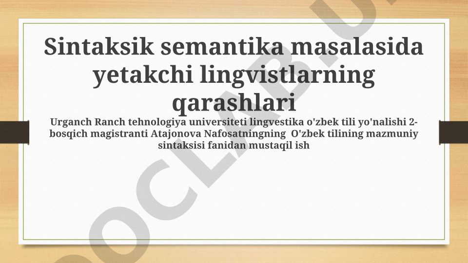 Sintaktik semantika: asosiy nazariyalar va ta'riflar