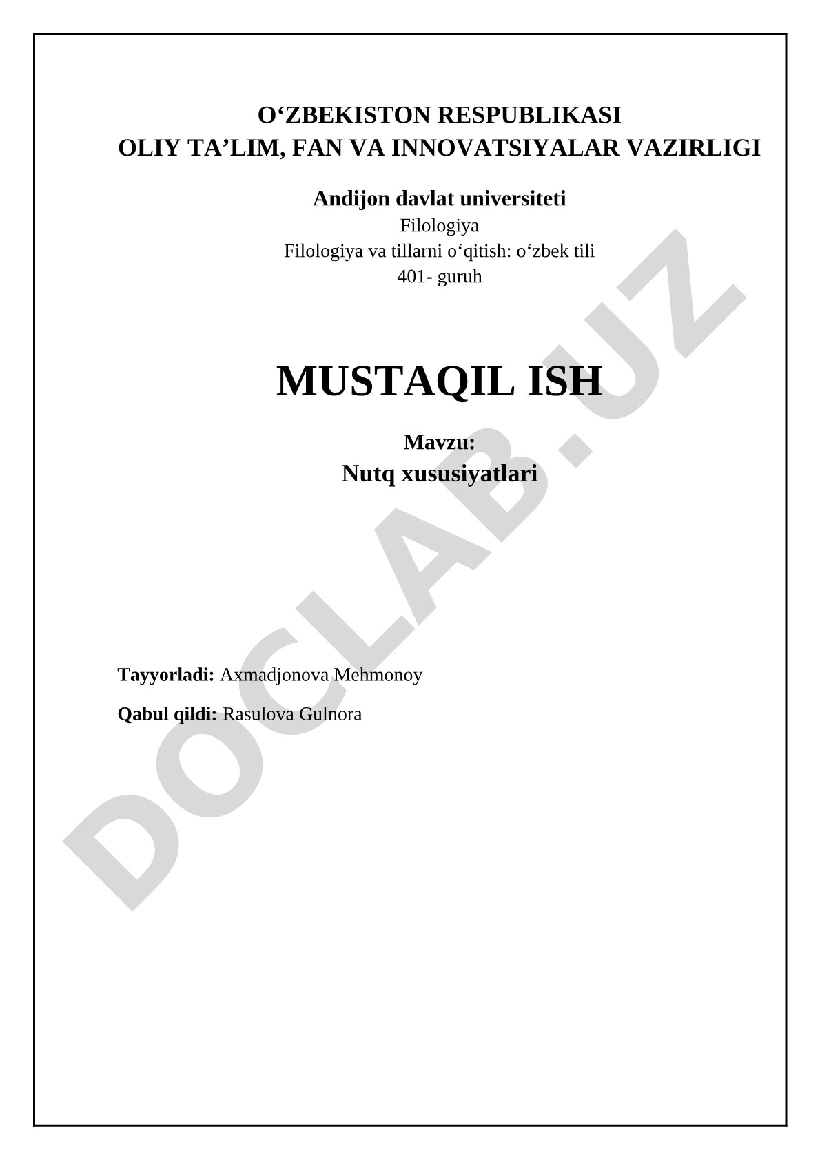 Nutq xususiyatlari