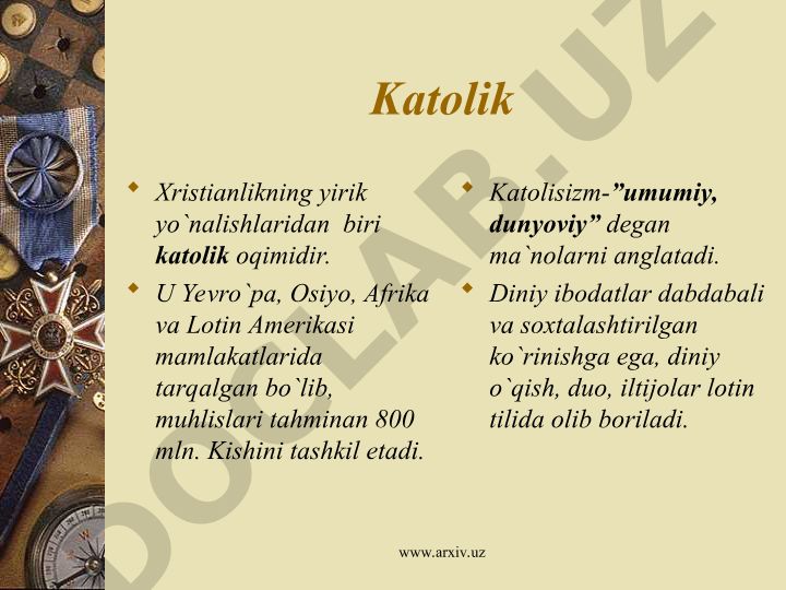 Katolik Xristianlikning katolik oqimi va cherkovi