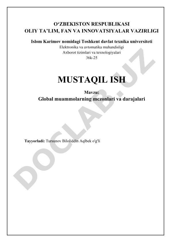 Global muammolarning mezonlari va darajalari