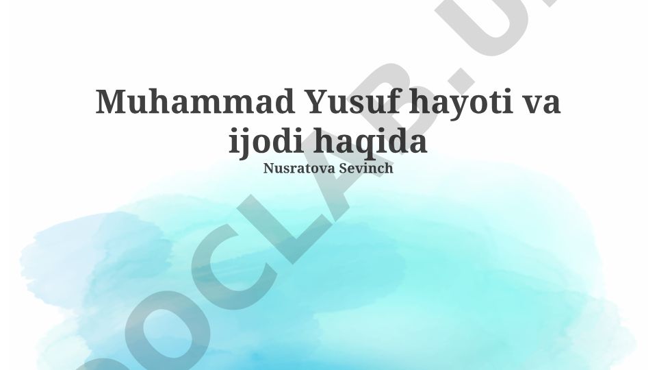 Muhammad Yusuf hayoti, ijodi va merosi