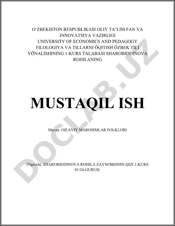 OILAVIY MAROSIMLAR FOLKLORI
