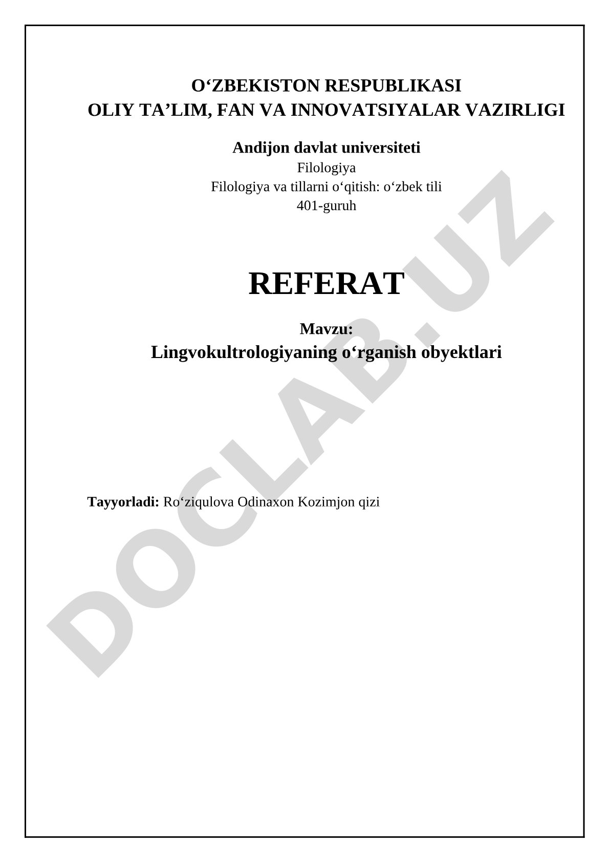 Lingvokultrologiyaning o‘rganish obyektlari