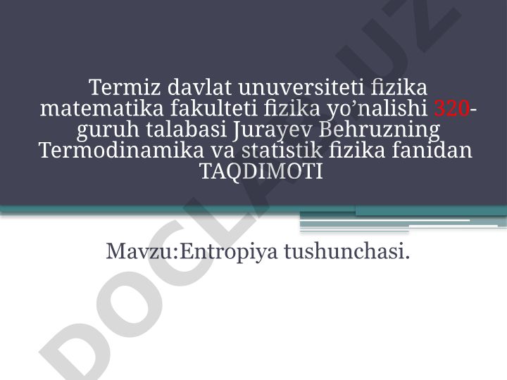 Entropiya tushunchasi