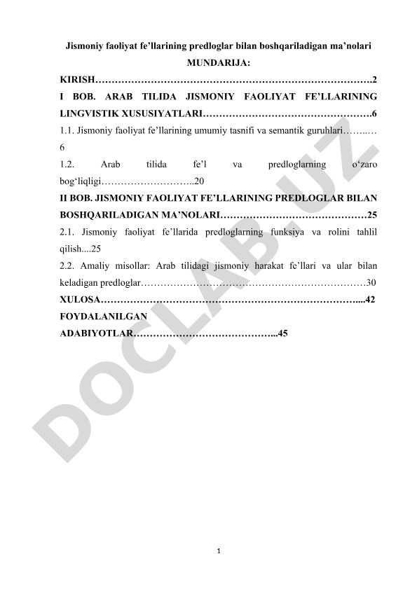 Arab tilida jismoniy faoliyat fe'llarining predloglar bilan boshqariladigan ma'nolari