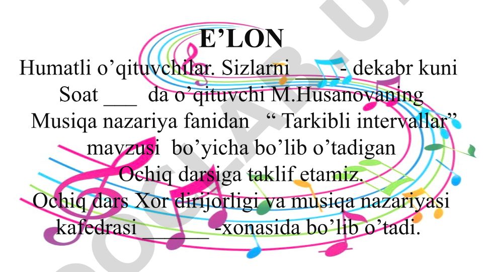 Tarkibli intervallar mavzusi bo'yicha ochiq dars