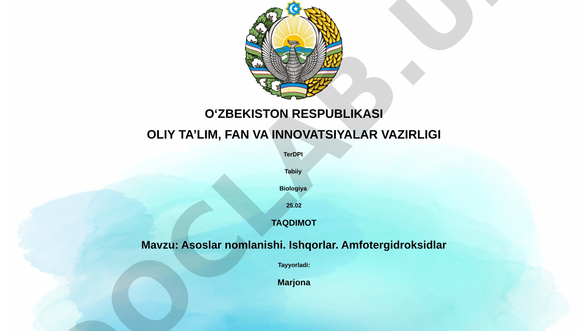 Asoslar nomlanishi. Ishqorlar. Amfotergidroksidlar