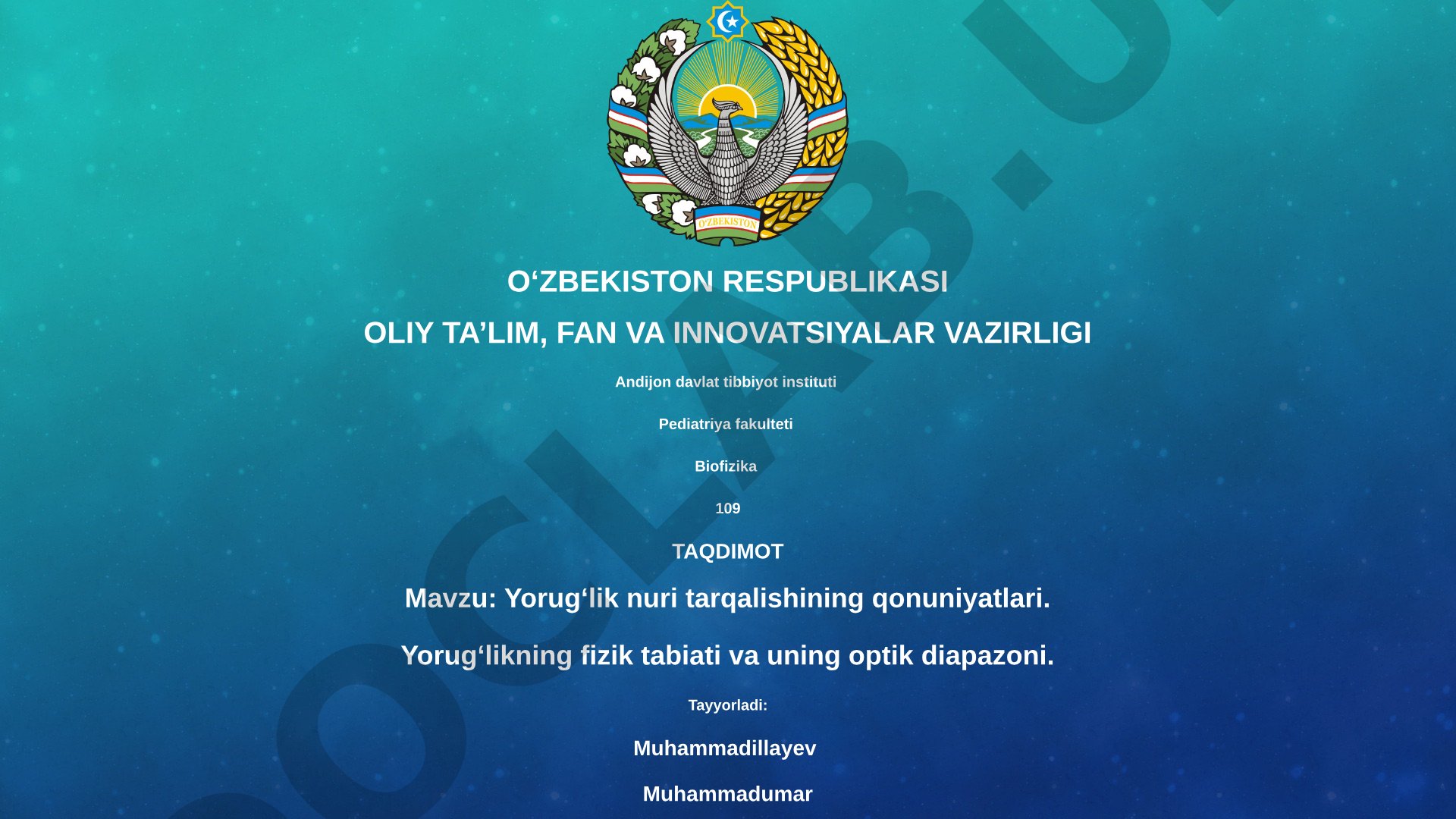 Yorug‘lik nuri tarqalishining qonuniyatlari. Yorug‘likning fizik tabiati va uning optik diapazoni.