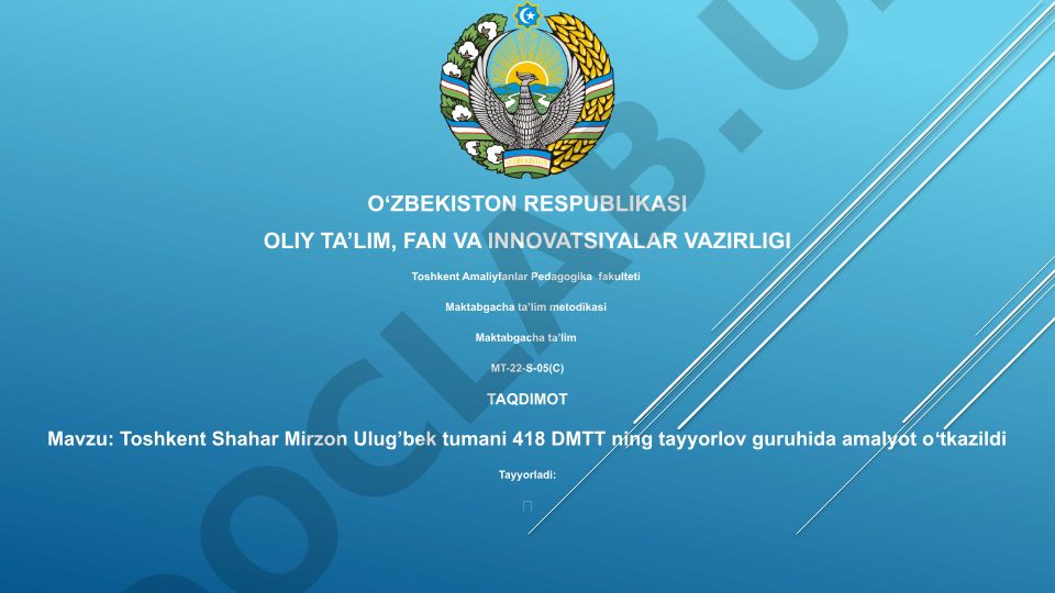 Toshkent Shahar Mirzon Ulug'bek tumani 418 DMTT tayyorlov guruhida amaliyot