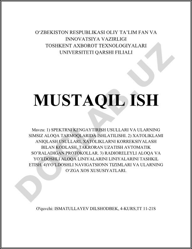 Spektrni kengaytirish usullari va ularning simsiz aloqa tarmoqlarida ishlatilishi