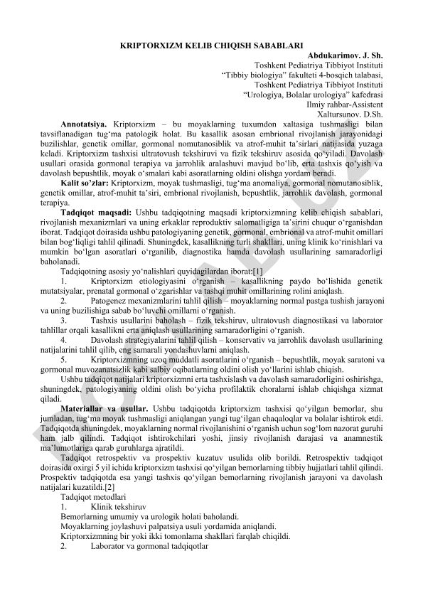 Kriptorxizm kelib chiqish sabablari va davolash usullari
