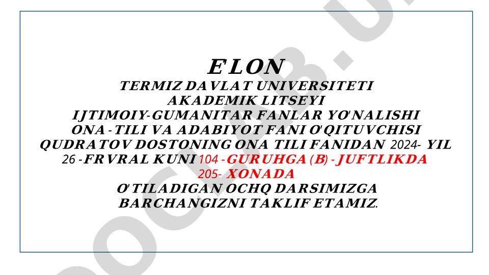 Ona tili va adabiyot fanidan ochiq dars taklifi