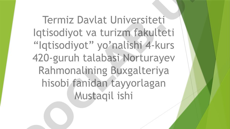 Tayyor mahsulotlarning ombordagi va buxgalteriyadagi hisobi