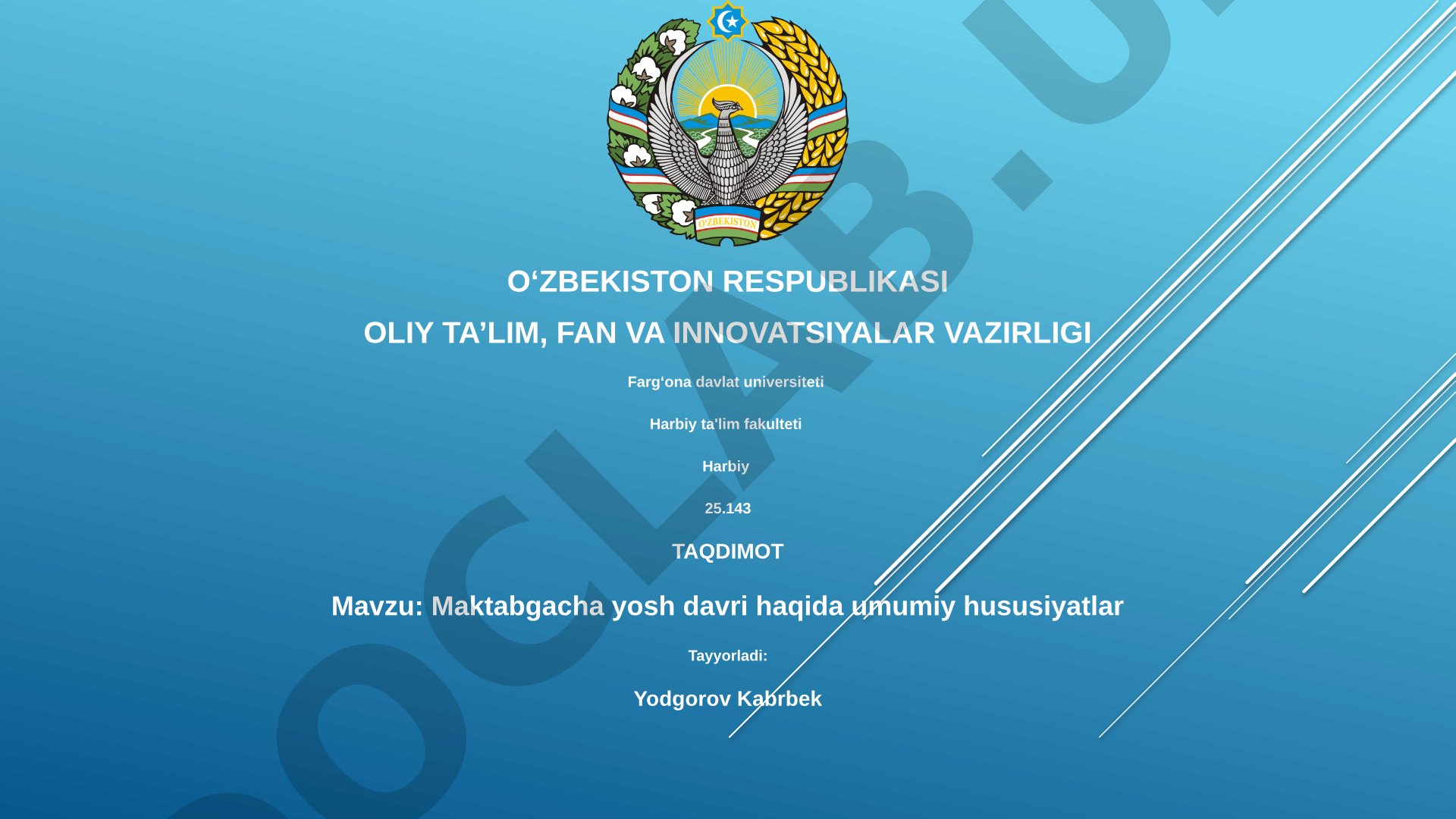 Maktabgacha yosh davri haqida umumiy hususiyatlar