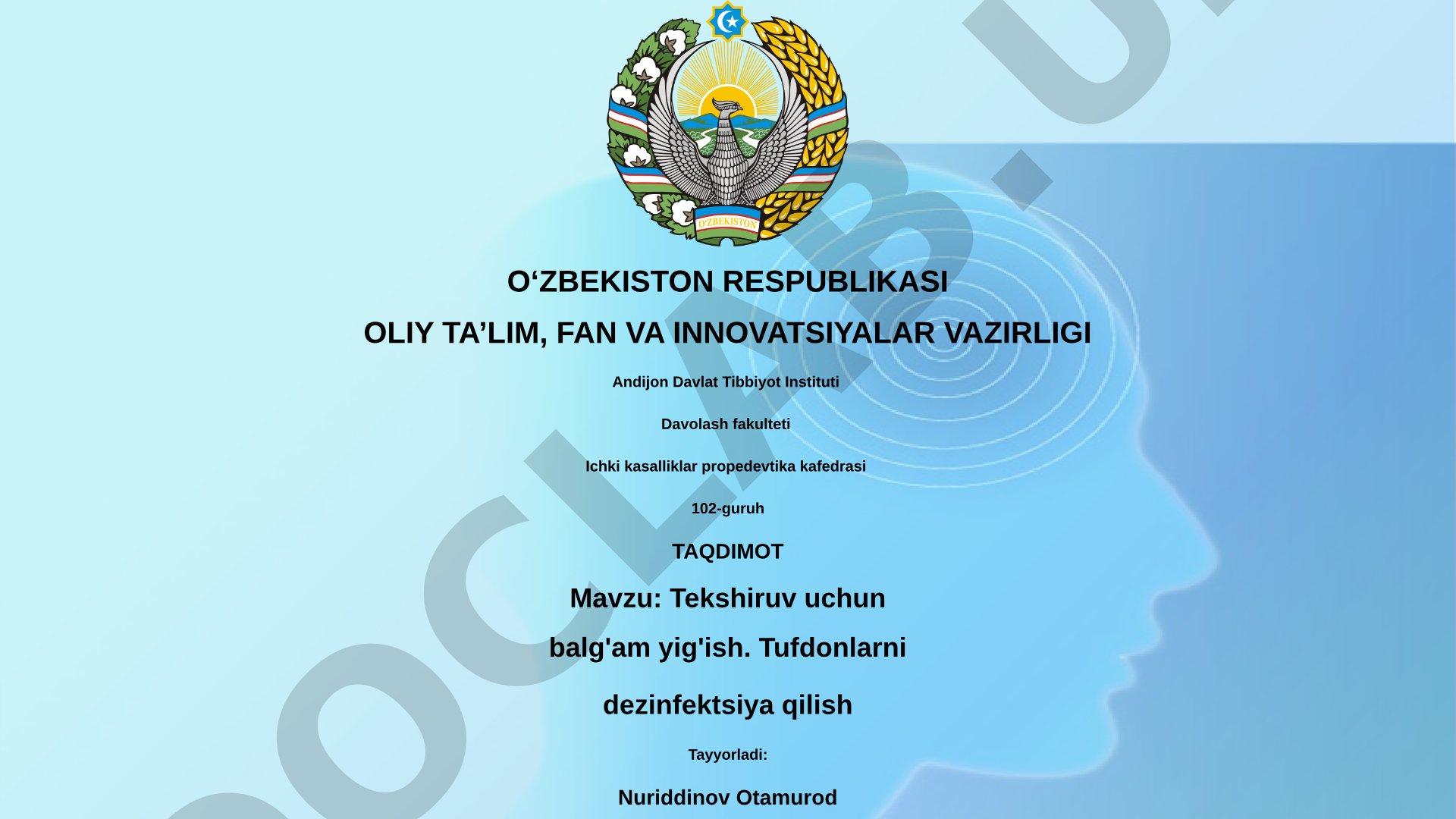 Tekshiruv uchun balg'am yig'ish. Tufdonlarni dezinfektsiya qilish