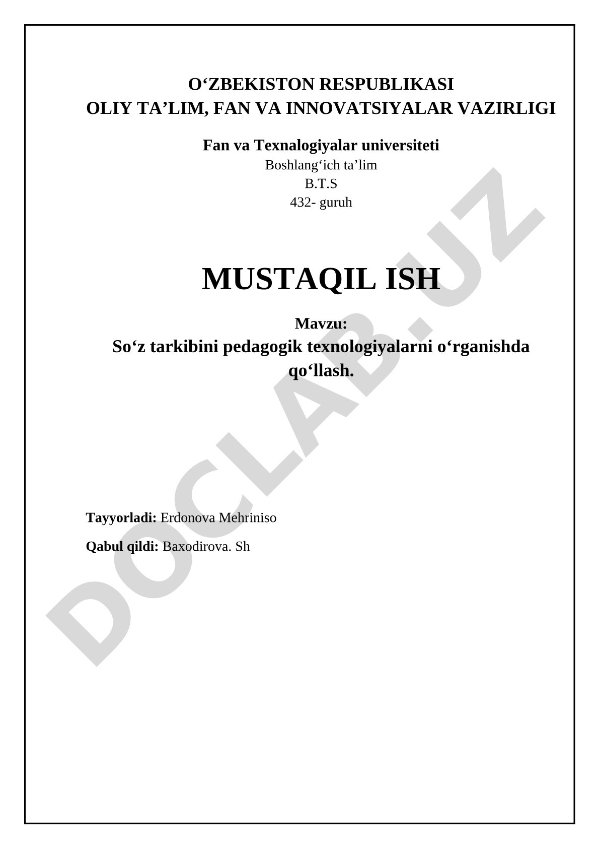 So‘z tarkibini pedagogik texnologiyalarni o‘rganishda qo‘llash