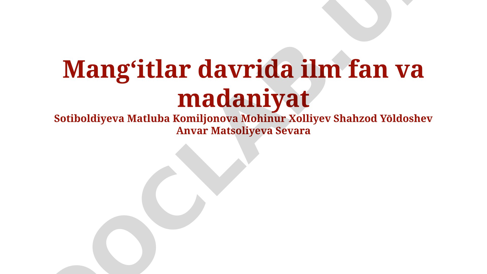 Mangʻitlar davrida ilm fan va madaniyat