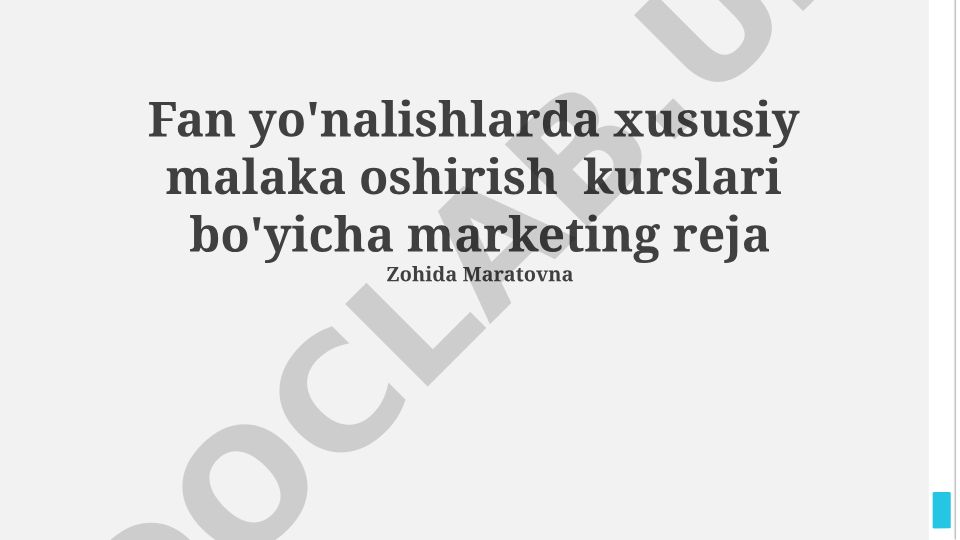 Fan yo'nalishlarda xususiy malaka oshirish kurslari marketing rejasi