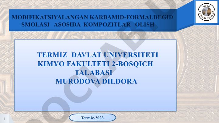 Modifikatsiyalangan karbamid-formaldehid smolasi asosida kompozitlar olish