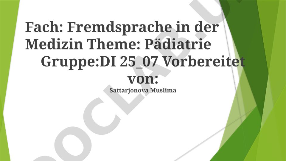 Fremdsprache in der Medizin: Pädiatrie