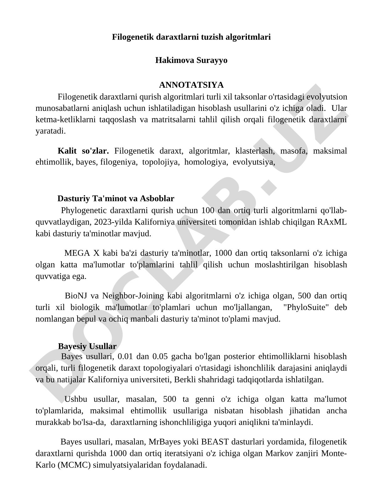 Filogenetik daraxtlarni tuzish algoritmlari