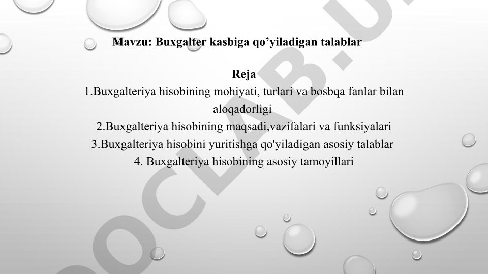 Buxgalter kasbiga qo'yiladigan talablar