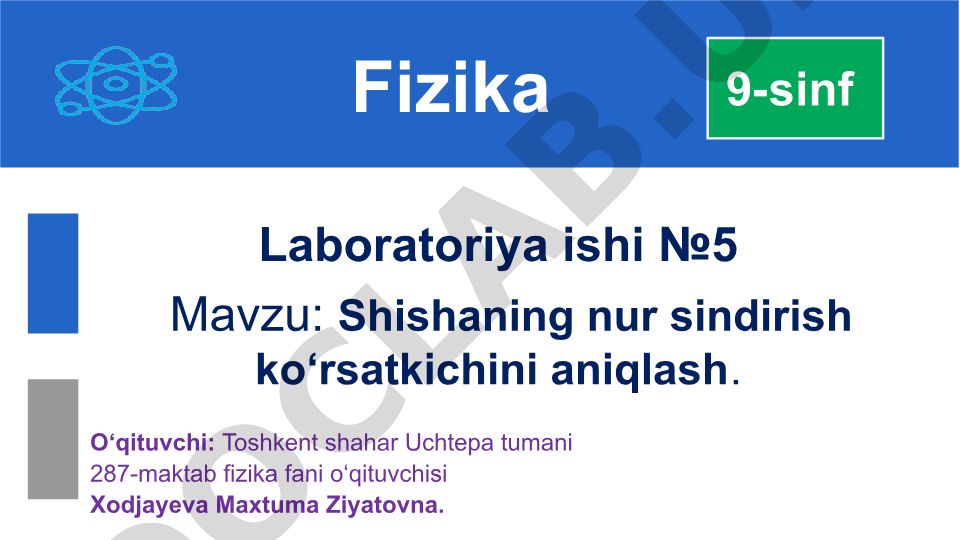 Shishaning nur sindirish ko‘rsatkichini aniqlash