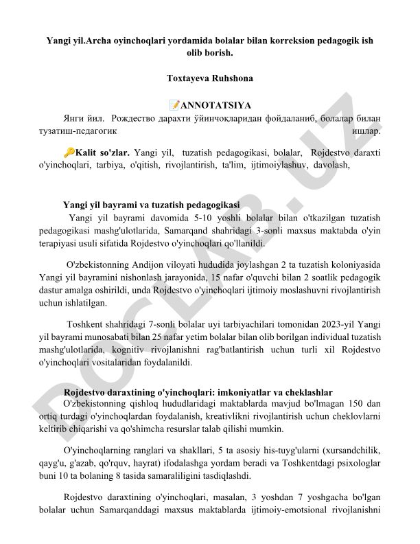 Yangi yil bayrami va tuzatish pedagogikasi