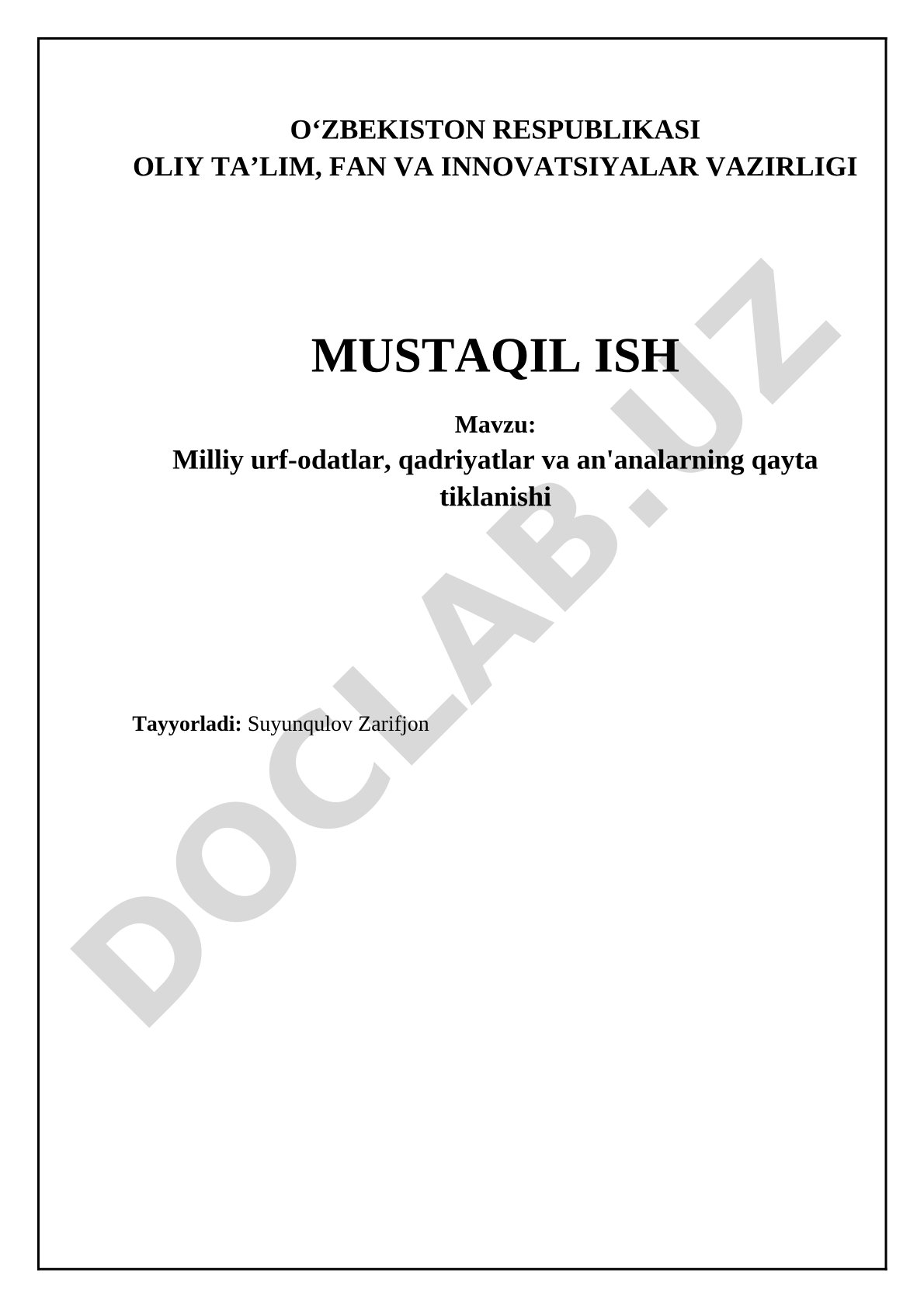 Milliy urf-odatlar, qadriyatlar va an'analarning qayta tiklanishi