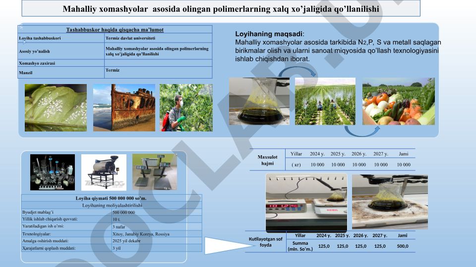 Mahalliy xomashyolar asosida olingan polimerlarning xalq xo'jaligida qo'llanilishi