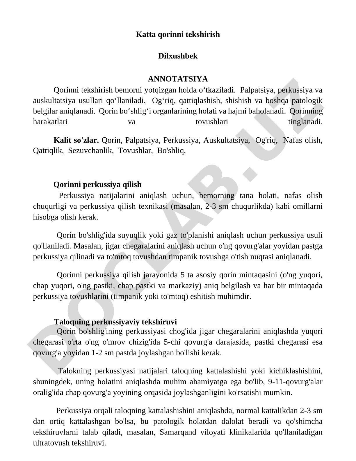 Katta qorinni tekshirish