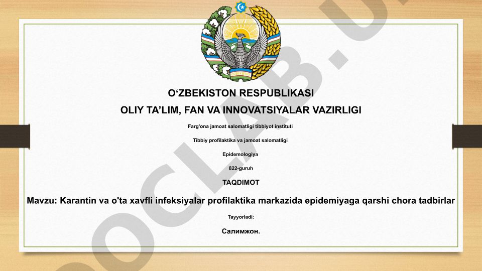 Karantin va o'ta xavfli infeksiyalar profilaktika markazida epidemiyaga qarshi chora tadbirlar