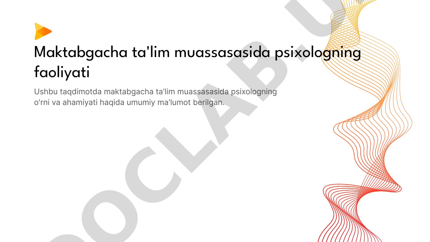 Maktabgacha ta'lim muassasasida psixologning faoliyati