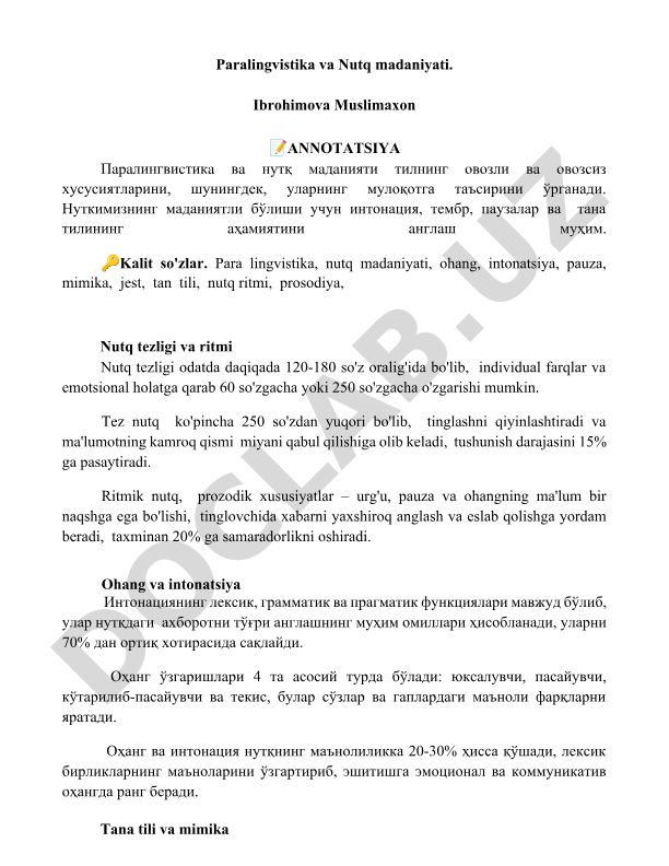 Paralingvistika va Nutq madaniyati