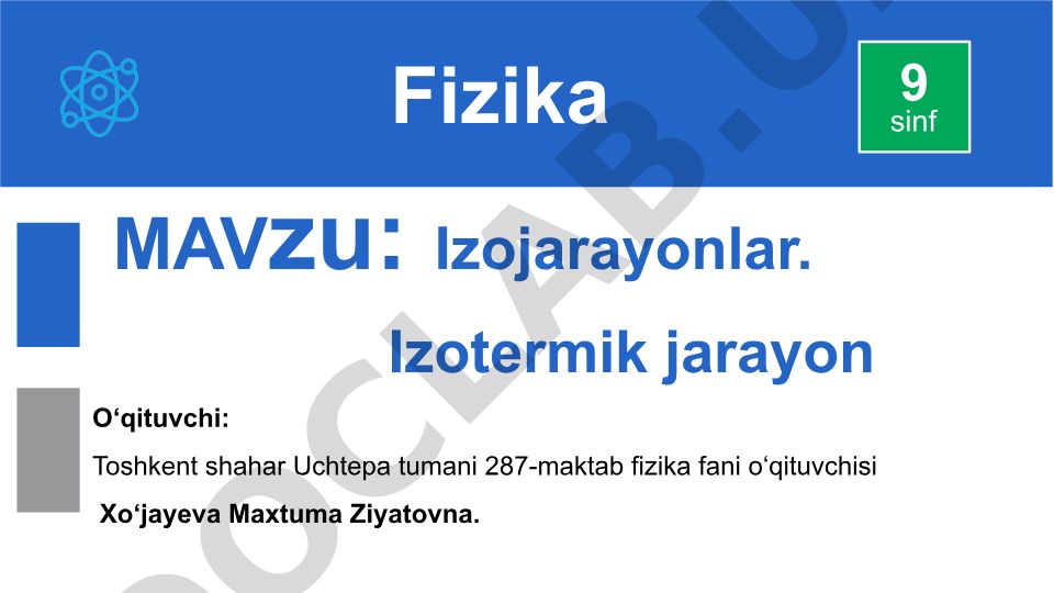 Izojarayonlar. Izotermik jarayon