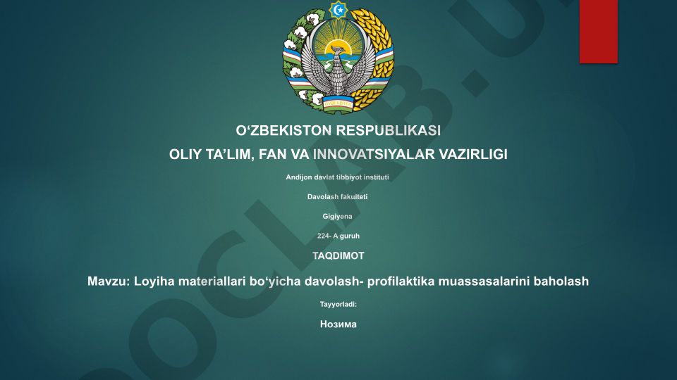 Loyiha materiallari boʻyicha davolash-profilaktika muassasalarini baholash