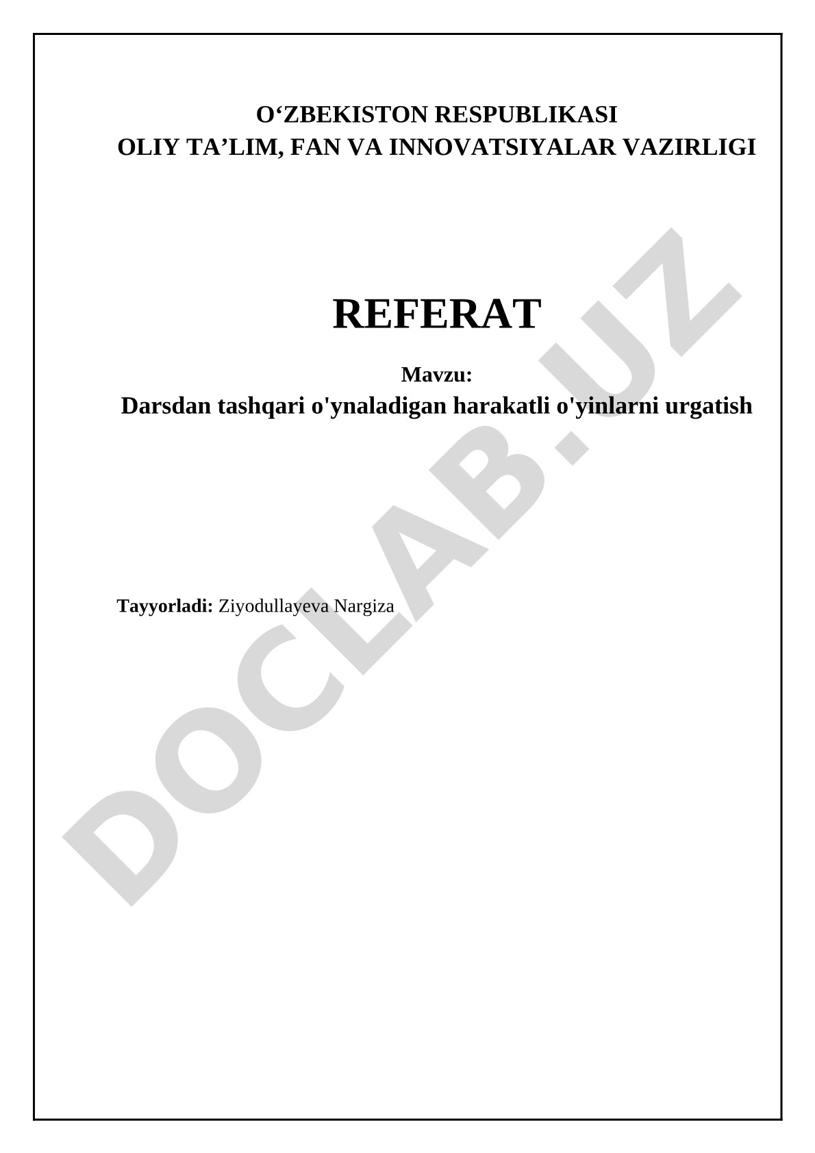 Darsdan tashqari o'ynaladigan harakatli o'yinlarni o'rgatish
