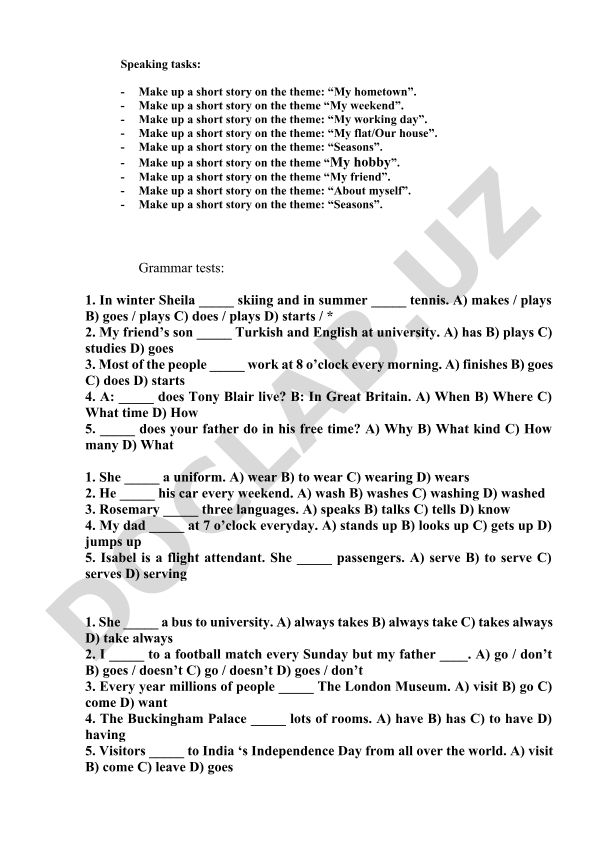 Ingliz tili mashqlari: hikoya yaratish va grammatik testlar