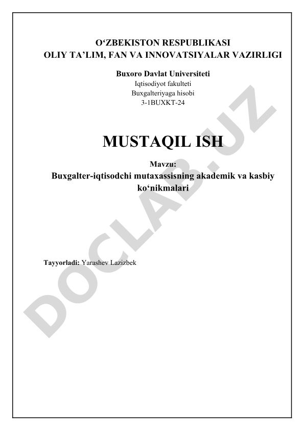 Buxgalter-iqtisodchi mutaxassisning akademik va kasbiy ko‘nikmalari