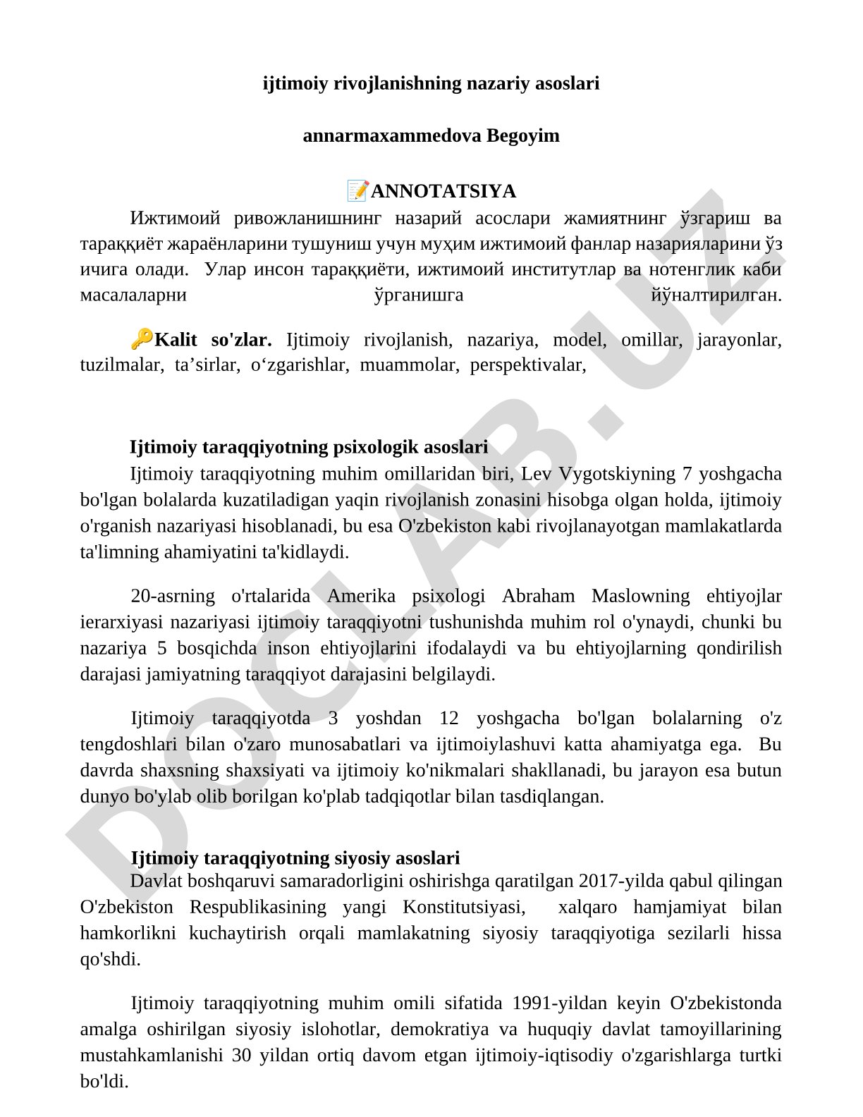 Ijtimoiy rivojlanishning nazariy asoslari