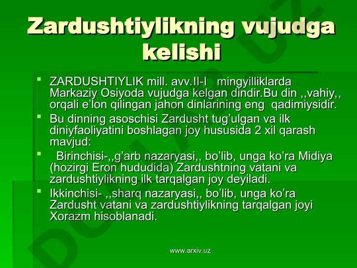 Zardushtiylikning vujudga kelishi va Avesto kitobi