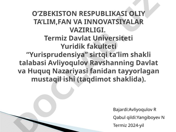 Davlat va Huquq Nazariyasi fanidan mustaqil ish