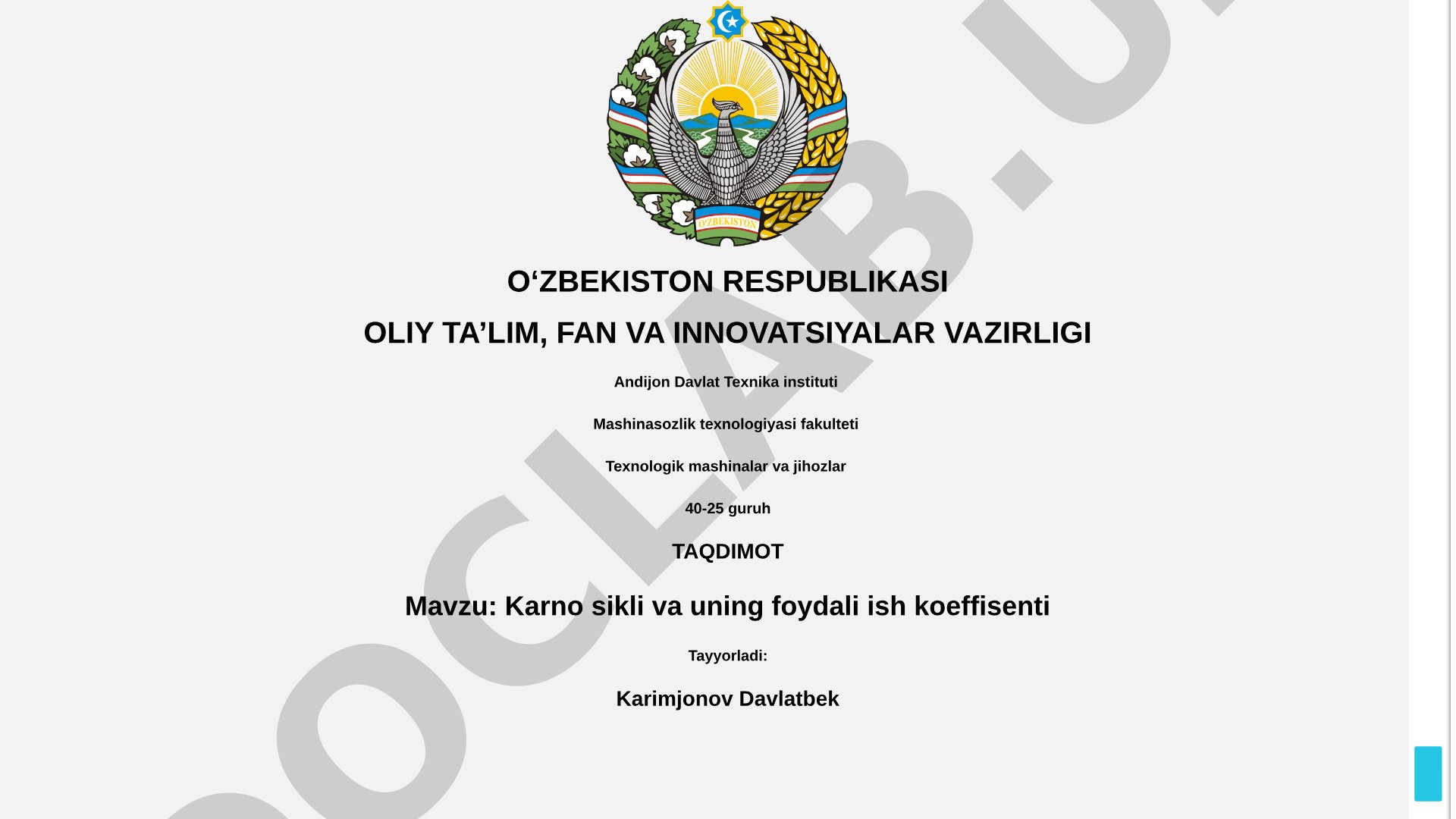 Karno sikli va uning foydali ish koeffisenti