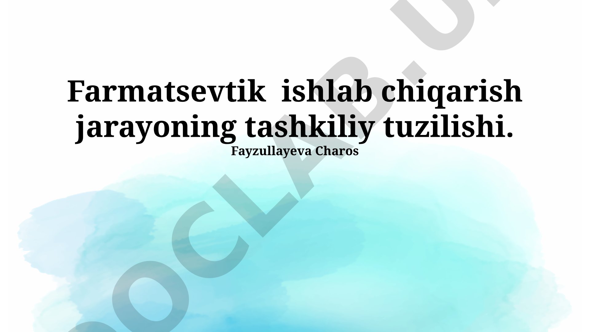 Farmatsevtik ishlab chiqarish jarayonining tashkiliy tuzilishi