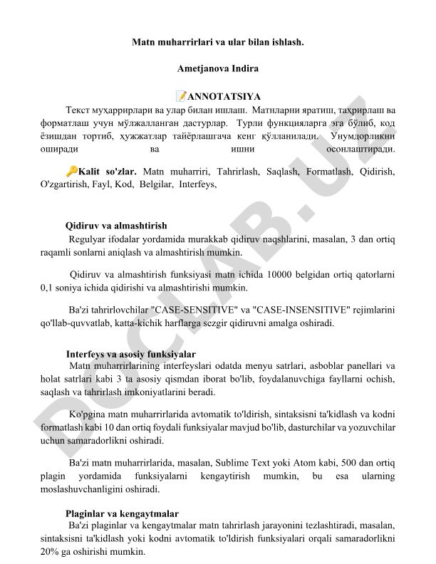 Matn muharrirlari va ular bilan ishlash