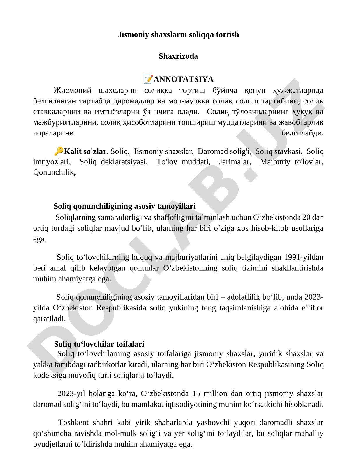 Jismoniy shaxslarni soliqqa tortish