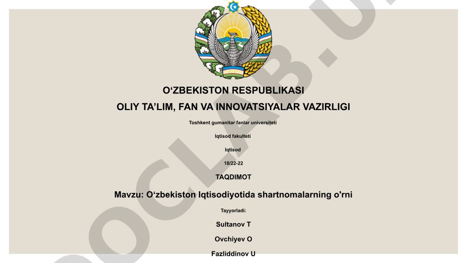 Oʻzbekiston Iqtisodiyotida shartnomalarning o'rni