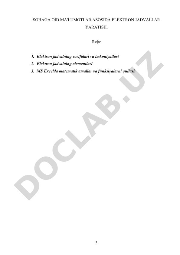 Elektron jadvallar yaratish va MS Excelda matematik amallar