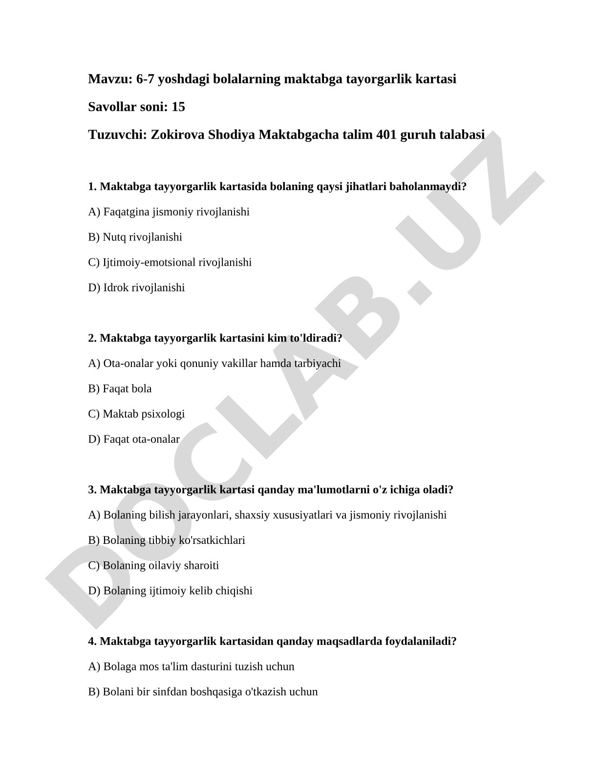 6-7 yoshdagi bolalarning maktabga tayorgarlik kartasi